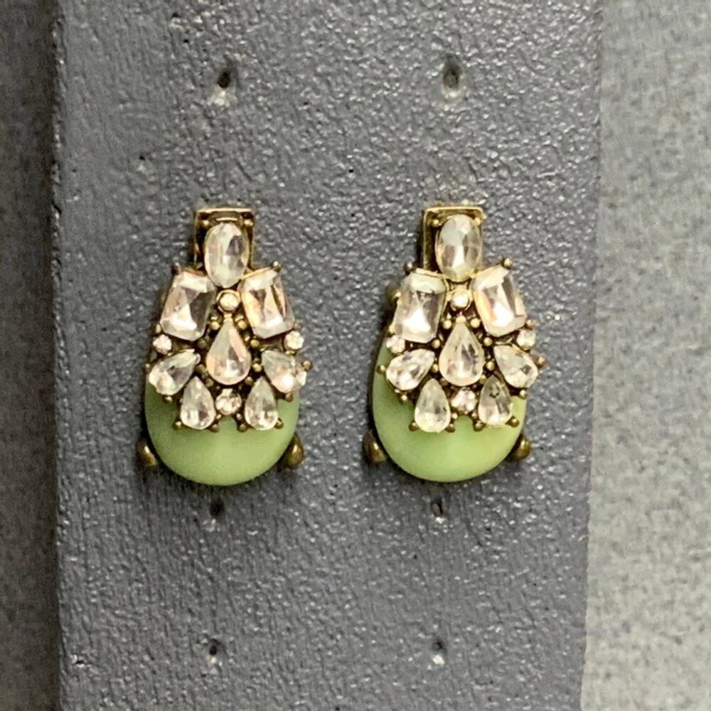 Baublebar Anthropologie Seastone Earrings Teardrop Rhinestone Mint Green Gold